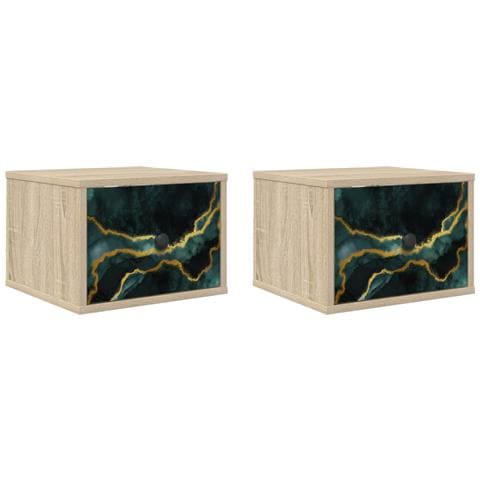 Mobiletto da comodino a parete WIJHE 2 pz Rovere Sonoma - Foto 1