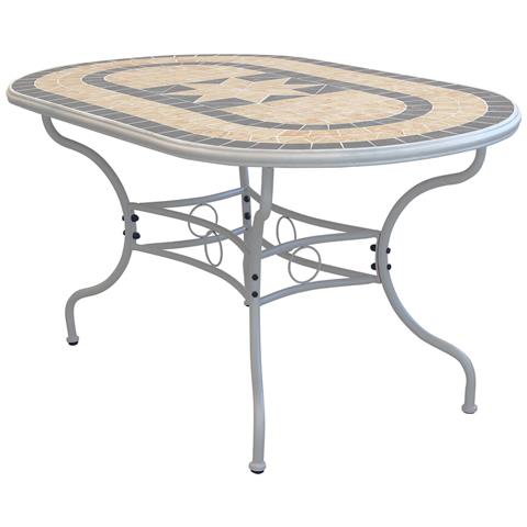 Set Tavolo Giardino Ovale Fisso Con Piano In Mosaico 160 X 90 Con 4 Sedie In Ferro Tortora Per Esterno Giardino - Foto 4