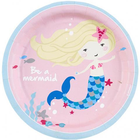 Amscan - 8 Piattini In Cartone Rosa Sirenetta 18 Cm - Foto 1