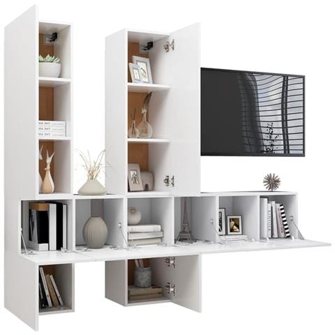 Set Mobili Porta TV 7 pz Bianco in Legno Multistrato - Foto 2