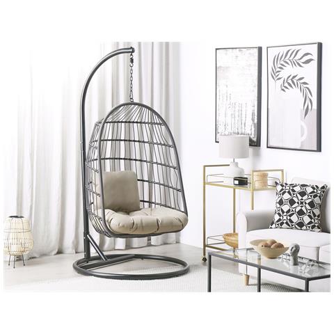 Poltrona Sospesa Beige Con Piedistallo Nero Allera - Foto 1