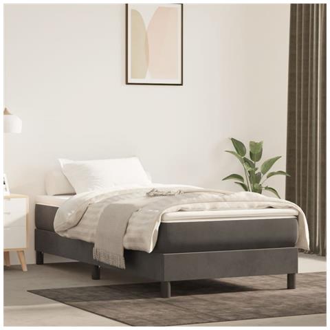 Materasso A Molle Grigio Scuro 80x220x20 Cm In Velluto - Foto 1