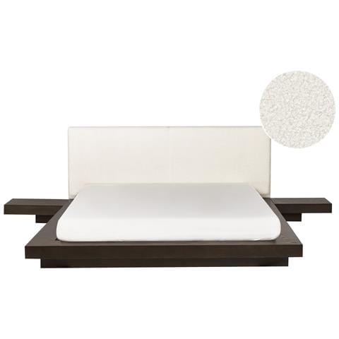 Letto Ad Acqua Matrimoniale Legno Scuro Con Testata In Bouclé 160 X 200 Cm Zen - Foto 2