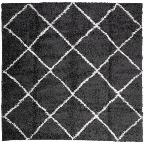 Tappeto Shaggy Pamplona A Pelo Lungo Nero E Crema 120x120 Cm - Foto 2
