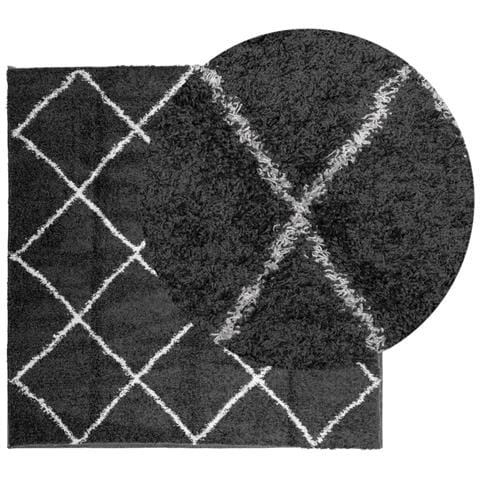 Tappeto Shaggy Pamplona A Pelo Lungo Nero E Crema 120x120 Cm - Foto 3
