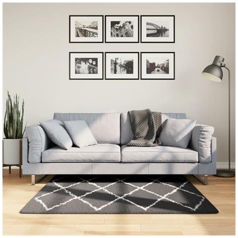 Tappeto Shaggy Pamplona A Pelo Lungo Nero E Crema 120x120 Cm - Foto 1