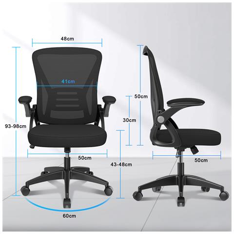 Sedia Da Ufficio Con Supporto Lombare, Sedia Ufficio Ergonomica Con Braccioli Regolabili In Rete Traspirante, Poltrona Da Ufficio Altezza Regolabile E Schienale Inclinabile, Nera - Foto 2