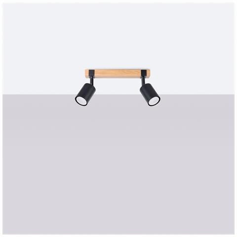 Sollux Lighting Lampada Da Soffitto Fager 2 Nero Sl.1344 - Scandinavo Lampade Da Soffitto Nero/legno Naturale 17.2x38x6 Cm - Foto 2