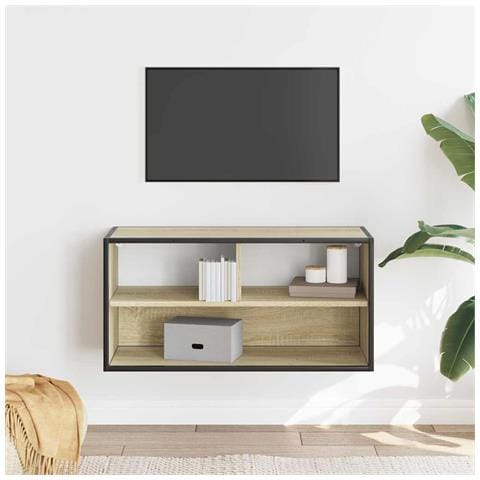 Mobile Tv Rovere Sonoma 80x31x39,5 Cm Legno Multistrato Metallo - Foto 3