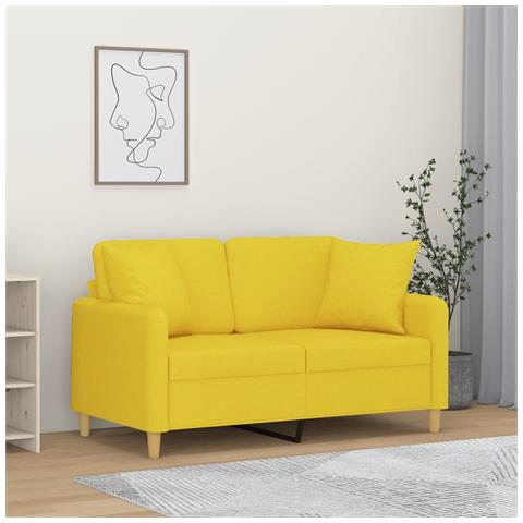 Divano A 2 Posti Con Cuscini Giallo Chiaro 120 Cm In Tessuto - Foto 1