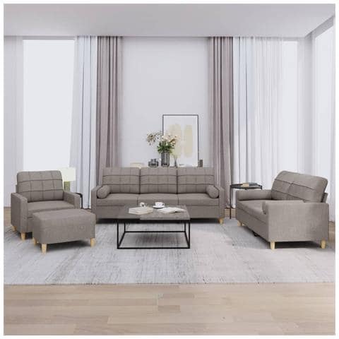 Set Divani 4 pz con Cuscini Tortora in Tessuto - Foto 2