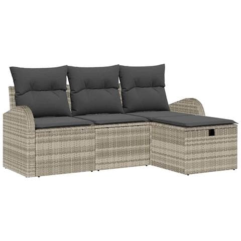 Set di divani da giardino a 4 pezzi con cuscini Grigio chiaro Polyrattan - Foto 1