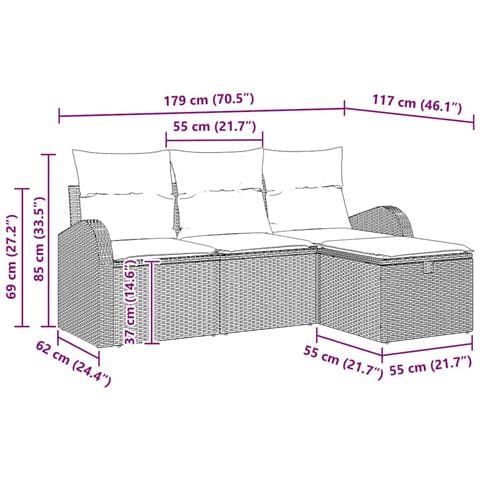 Set di divani da giardino a 4 pezzi con cuscini Grigio chiaro Polyrattan - Foto 9