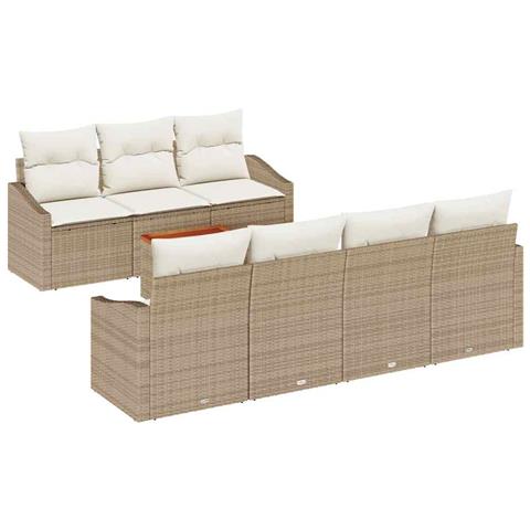 Set di divani da giardino in 8 pezzi con cuscini Beige Polyrattan Acacia - Foto 1
