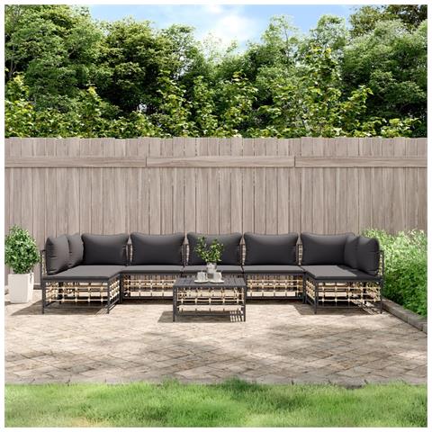 Set Divani da Giardino 8 pz con Cuscini Antracite in Polyrattan - Foto 2