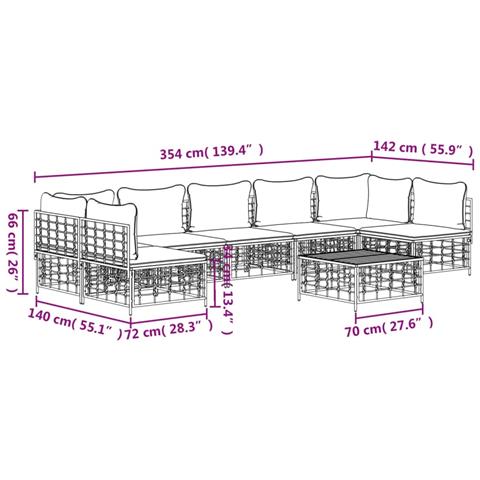 Set Divani da Giardino 8 pz con Cuscini Antracite in Polyrattan - Foto 9