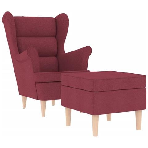 Poltrona con Poggiapiedi Rosso Vino in Tessuto - Foto 1