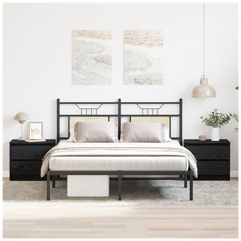 2 Comodini Neri in Rovere 50x40x43,5 cm in Legno Ingenerizzato - Foto 2