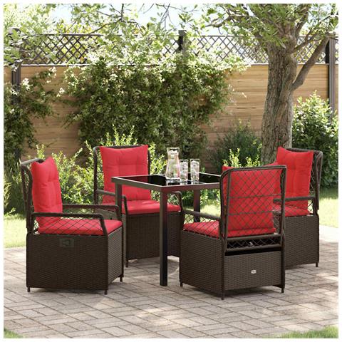 Set da Pranzo per Giardino 5 pcs Marrone polyrattan - Foto 2