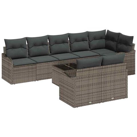 Set Divano da Giardino con cuscino 9 pcs Grigio Poly Rattan - Foto 1