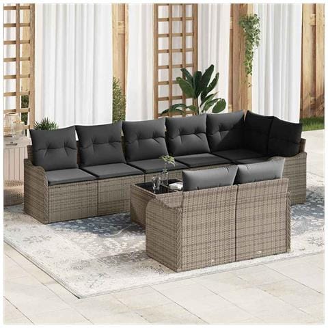 Set Divano da Giardino con cuscino 9 pcs Grigio Poly Rattan - Foto 2