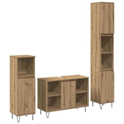 Set di Mobili per Bagno con porta 3 pcs Rovere artigianale - Foto 1