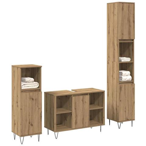 Set di Mobili per Bagno con porta 3 pcs Rovere artigianale - Foto 2