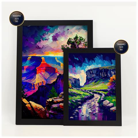 Set Di 6 Stampe Blu In Stile Pittura A Olio. Illustrazioni Di Monumenti E Città In Stile Fotografico A Colori. A3 & A4 Cornice Nera - Foto 2