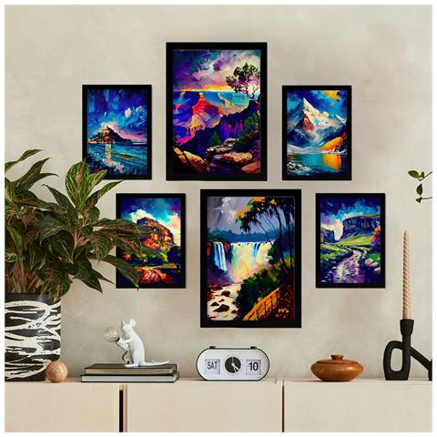 Set Di 6 Stampe Blu In Stile Pittura A Olio. Illustrazioni Di Monumenti E Città In Stile Fotografico A Colori. A3 & A4 Cornice Nera - Foto 5