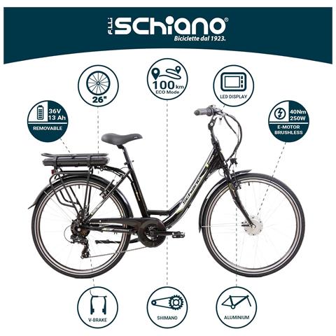 E-moon 26'' - City E-bike In Alluminio, Ruote 26'', Cambio Shimano 7 Velocità, Motore 250 W, Batteria 36v X 13 Ah - Colore Nero - Foto 8