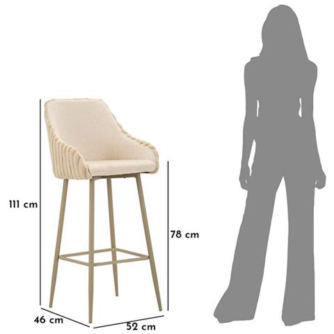 Sgabello da bar Alaska, seduta in tessuto, gamba in metallo, metallo, crema - Foto 1