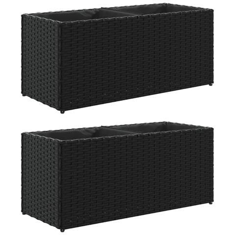Fioriere da Giardino con 2 Vasi Nere 72x30x32 cm in Polyrattan - Foto 1