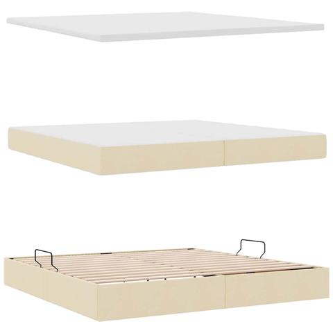 Letto con contenitore e LED con led Crema 200 x 200 cm Tessuto - Foto 9