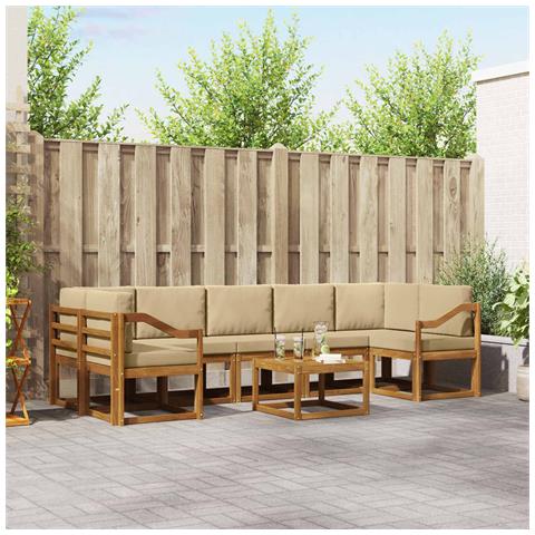 Set di divani da esterno con cuscino 8 pcs Naturale e Beige - Foto 2