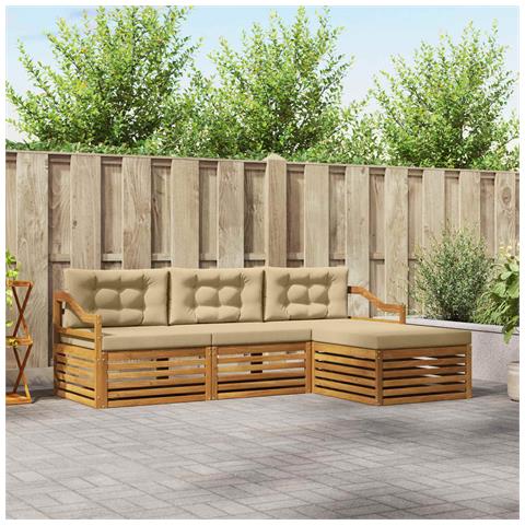 Set di divani da esterno con cuscino 4 pcs Naturale e Beige - Foto 2