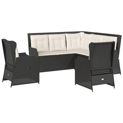 Set Divani da Giardino 5 pz con Cuscini Nero in Polyrattan - Foto 1