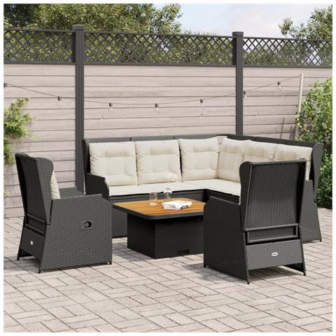 Set Divani da Giardino 5 pz con Cuscini Nero in Polyrattan - Foto 2