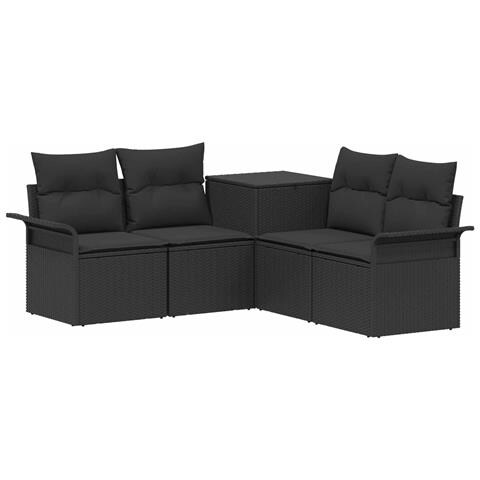 Set di divani 5 pz Nero Rattan sintetico e Acciaio - Foto 1