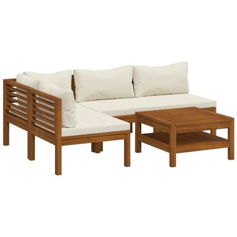 Set Divani da Giardino 5 pz con Cuscini Crema in Legno Acacia - Foto 1
