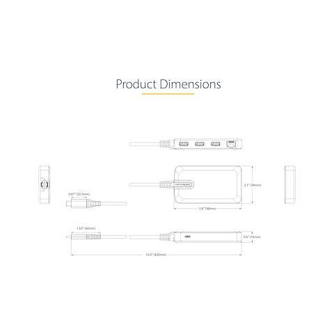 Hub USB-C con Etherenet a 3 porte - 3x porte USB-A, Gigabit Ethernet RJ45, USB 3.0 5Gbps, alimentazione tramite bus, cavo lungo 30 cm - Adattatore hub USB Type-C portatile con GbE - Foto 8