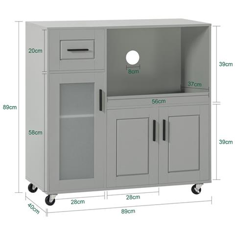 Credenza Con Ruote Mobile Per Microonde Da Cucina Con 1 Cassetto, 3 Ante Armadio Cucina 89x40x89cm Colore Grigio Fsb78-hg Sobuy - Foto 2