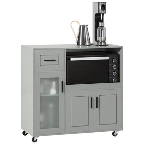 Credenza Con Ruote Mobile Per Microonde Da Cucina Con 1 Cassetto, 3 Ante Armadio Cucina 89x40x89cm Colore Grigio Fsb78-hg Sobuy - Foto 1