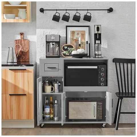 Credenza Con Ruote Mobile Per Microonde Da Cucina Con 1 Cassetto, 3 Ante Armadio Cucina 89x40x89cm Colore Grigio Fsb78-hg Sobuy - Foto 5