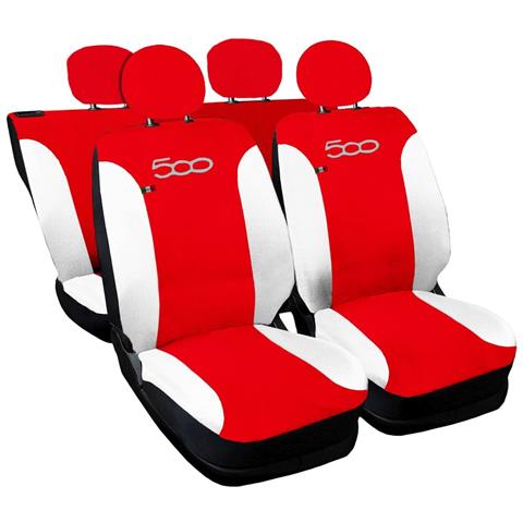 Coprisedili Auto Compatibili Per 500, Made In Italy, Set Di Copri Sedili Anteriori E Posteriori (bicolore) Con Copri Poggiatesta Incluso, Tessuto Poliestere, Colore - Rosso \bianco - Foto 1