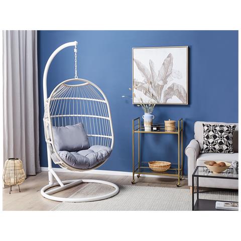 Poltrona Sospesa In Rattan Con Piedistallo Bianco Alba - Foto 1