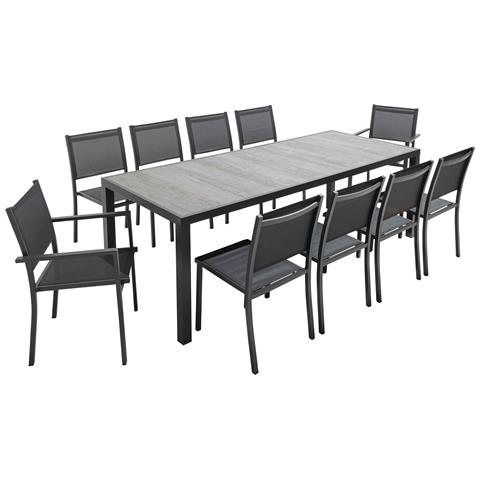 Oviala Tivoli Tavolo Da Giardino Rettangolare 206x100 Cm – Struttura In Alluminio, Piano In Ceramica Effetto Legno, Per 10 Persone