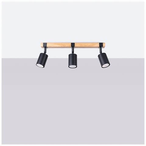 Sollux Lighting Lampada Da Soffitto Fager 3 Nero Sl.1345 - Scandinavo Lampade Da Soffitto Nero/legno Naturale 17.2x54x6 Cm - Foto 2