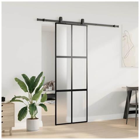 Porta Scorrevole Set Ferramenta Nera 76x205 cm Vetro Temperato - Foto 8
