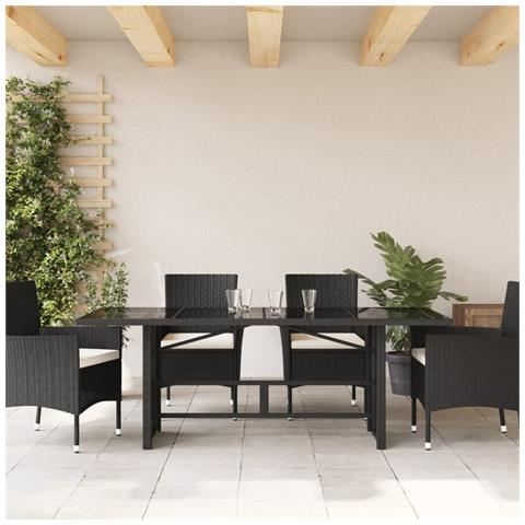 Tavolo Da Giardino Piano In Vetro Nero 190x80x75 Cm Polyrattan - Foto 3
