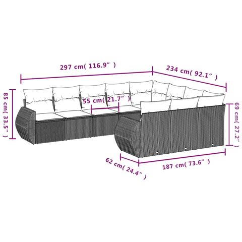 Set Divani Da Giardino 10pz Con Cuscini In Polyrattan Marrone - Foto 3